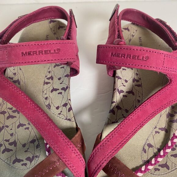 Merrell Siena Raspberry Toe Loop Sandals Women’s Size 9 Pink Suede Hook & Loop - Picture 4 of 9